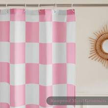 Checkered Shower Curtain, Pink Shower Curtains For Bathroom, Cute Retro Checkerboard Shower Curtain Vintage Aesthetic, Machine Washable Fabric Bath Curtain, 72''x72'' - 粉色 - 查看 5