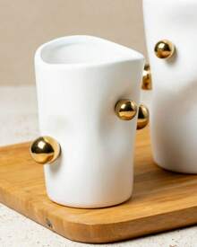 White Porcelain Cachepot Vase With Golden Balls - Elegant And Minimalist Design - White S and M - View 4