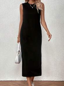 Vestido casual de unicolor simple sin mangas para mujer