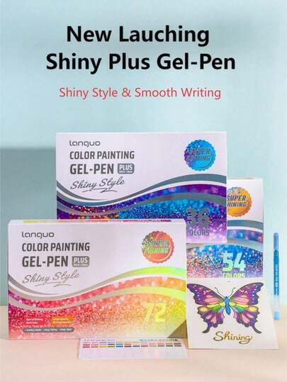 Languo New Launching 72/54/36/24/16 Colors Shiny Gel Pen Plus Color Box Set Shiny Color Gel Pen 1.0mm Gift Box Set High-Looking Colorful Painting Pen, For School Supplies, Back To School