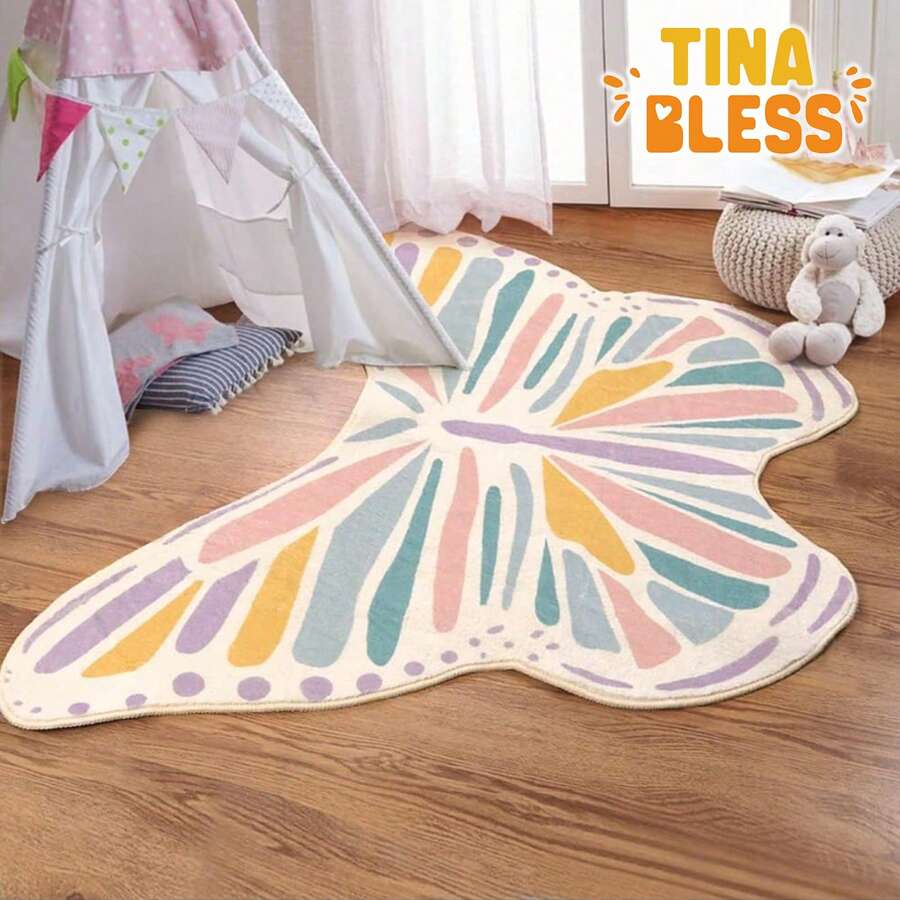 Tinabless 1 件装婴儿房地毯蝴蝶儿童地毯适用于女孩卧室超柔软儿童游戏垫适用于儿童房，彩色防滑幼儿园区域地毯适用于游戏室婴儿淋浴家庭装饰礼物