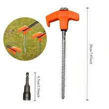 11 件重型螺丝帐篷和遮阳篷钉套装 - 易于安装，无需锤钉，确保户外露营，耐用钢材，不生锈，包括储物盒、露营帐篷配件。（橙色） - 橘色 - 查看 3