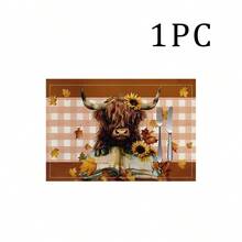 1/4/6pcs Autumn Series Plaid, Cow, Sunflower, Leaf Print Decorative Placemats, Table Mats For Party Kitchen Dining Decoration. Hand Washable 100% Linen Placemats/Coffee Cup Coasters - Ideal For Dining Tables, Restaurants, Birthday & Party Decorations, Home Decoration, Table Decoration, Party Decoration, Wedding Decoration, Dining Room & Kitchen Decoration, Room Decoration. - ZYMCD-253 - View 12
