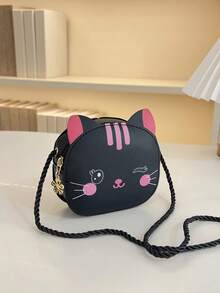 1pc PU Zipper Cartoon Winking Cat Cute Coin Purse, Round Crossbody Bag, Korean Style Mini Bag, Unique Design, Comfortable Adjustable Strap, Suitable For Daily Commute And Leisure, Great Gift - Cat Coin Purse - View 11
