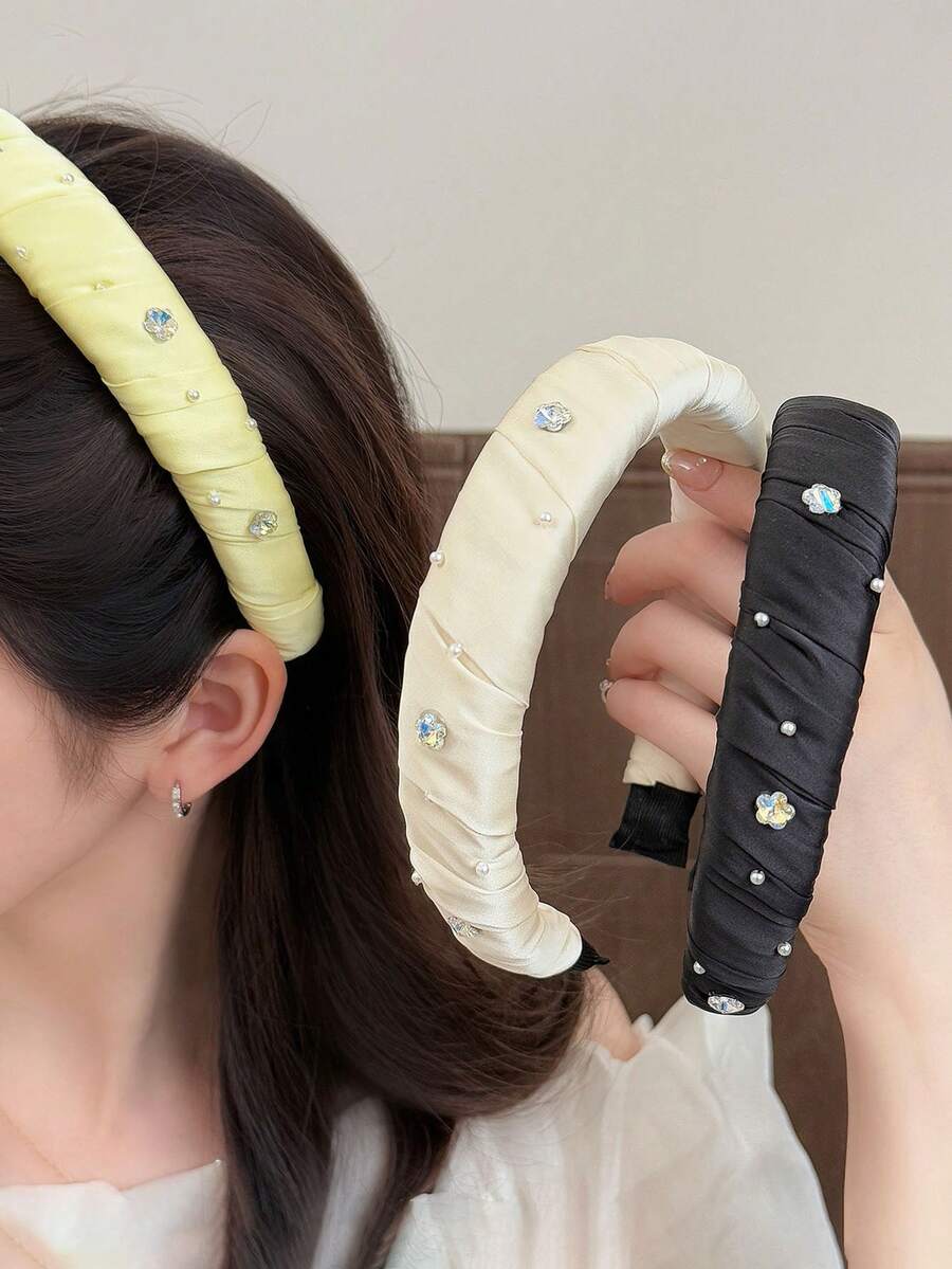 1 件缎面水钻包裹头带，柔和色调高端时尚法式发箍，适合学校、约会、日常佩戴，送给女性朋友、情侣、返校、同学的礼物，女士发带头带，发饰， - 彩色 - 查看 1