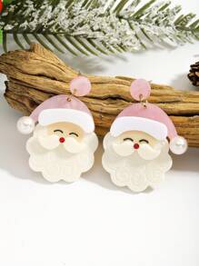 1 Pair Women's Holiday Earrings, Lightweight & Cute Acrylic Santa Claus Dangle Earrings, Suitable For Party, Holiday, Christmas Wear And Gift