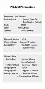 Lenovo EA360 蓝牙耳机，游戏和音乐耳机，耳挂式设计，防汗，骨传导技术，蓝牙 5.4 低延迟，IP54 防水防尘，环绕声效果，黑色 - 黑色 - 查看 7