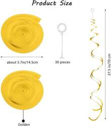 MEIJUANAAGold Hanging Swirl Decorations 30 Pcs, Party Swirl Decorations -Twin Tails Ceiling Swirl Foil Decorations, Gold Party Decor Wedding/Shower/Birthday Party//New Year Decorations - Gold - View 4