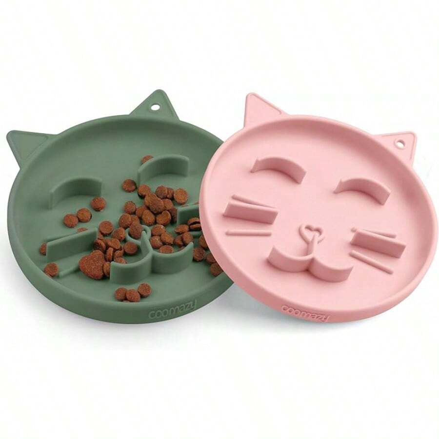 Coomazy Large Silicone Slow Feeder Dog Bowls, Interactive Puzzle Toy Pets Food Training, Keeps Dogs Busy, Prevents Puppy Overeating (Dark Green, Large: 3.2Cup) - 粉紅色/綠色 2 件 - 查看 1