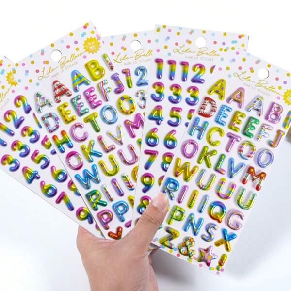 1pc 3D English Alphabet & Number Stickers, PET Material, Suitable For Decorating Cups, Notebooks