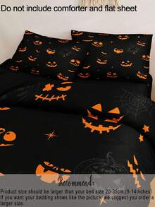 3pcs Halloween Pumpkin & Spider Web Printed Quilt Cover Set (1pc Quilt Cover + 2pcs Pillow Case, No Filling), Soft & Skin-Friendly Polyester Fiber, Suitable For Bedroom, All Seasons - Multicolor - View 7