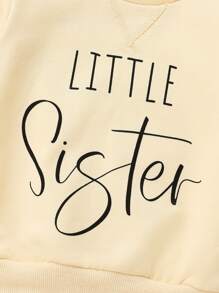 4pcs/Set Casual, Elegant, Sweet, Cute Baby Girls Autumn/Winter Clothing Set, Soft & Comfortable, Letter Slogan Print, Minimalist, Round Neck Long Sleeve Sweatshirt And Bow Decor, Solid Color Elastic Waist Pants - Multicolor - View 7