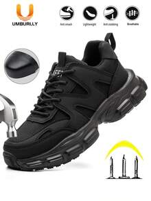 UMBURLLY Men Steel Toe Safety Shoes Puncture Resistant Breathable Slip-Resistant Lightweight Soles, Suitable For Outdoor And Indoor Work