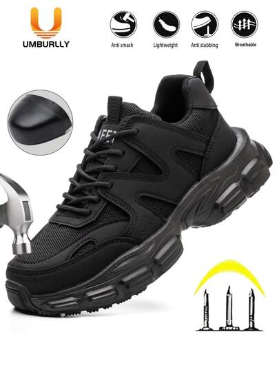 UMBURLLY Scarpe di sicurezza da uomo con punta in acciaio, resistenti alla perforazione, traspiranti, antiscivolo, suole leggere, adatte per lavori interni ed esterni
