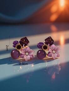 1 对优雅温柔的紫水晶花方形耳钉，适合女士宴会、派对、节日装扮 - 紫羅蘭色 - 查看 3