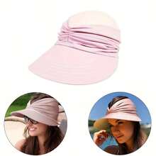 Women's Breathable Pleated Sun Hat - Wide Brim Sun Hat For Beach, Tennis And Outdoor Activities, Adjustable Straps, Polyester, Hand Wash Only, Pure White, Beach Sun Protection | Fashion Sun Hat, Sports Sun Hat - A - 查看 7