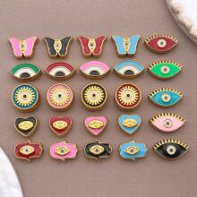 2pcs Fashion Enamel Stainless Steel Devil Eye Spacer Beads Charm High Quality Gold Plated Eye Spacer Beads Jewelry Findings For Necklaces, Bracelets, Earrings, Jewelry Making And DIY Crafts