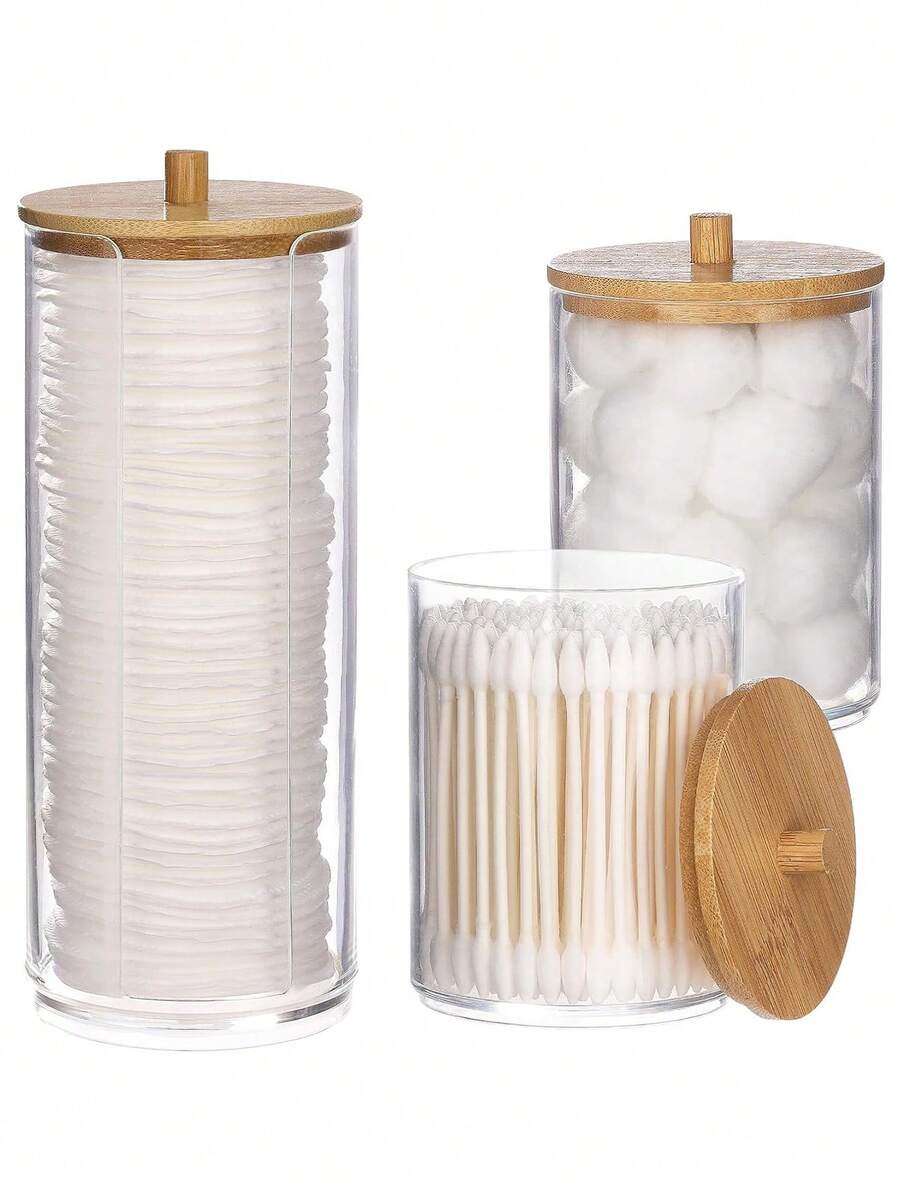 1/2//3pcs Qtip Bathroom Clear Plastic Storage Box For Swabs, Ball Pads, Round Pads, Dental Floss Picks - Small Clear Plastic Jar Medicine Bottle Set, Bathroom Essentials Accessories Decor, Dressing Table Makeup Storage Box