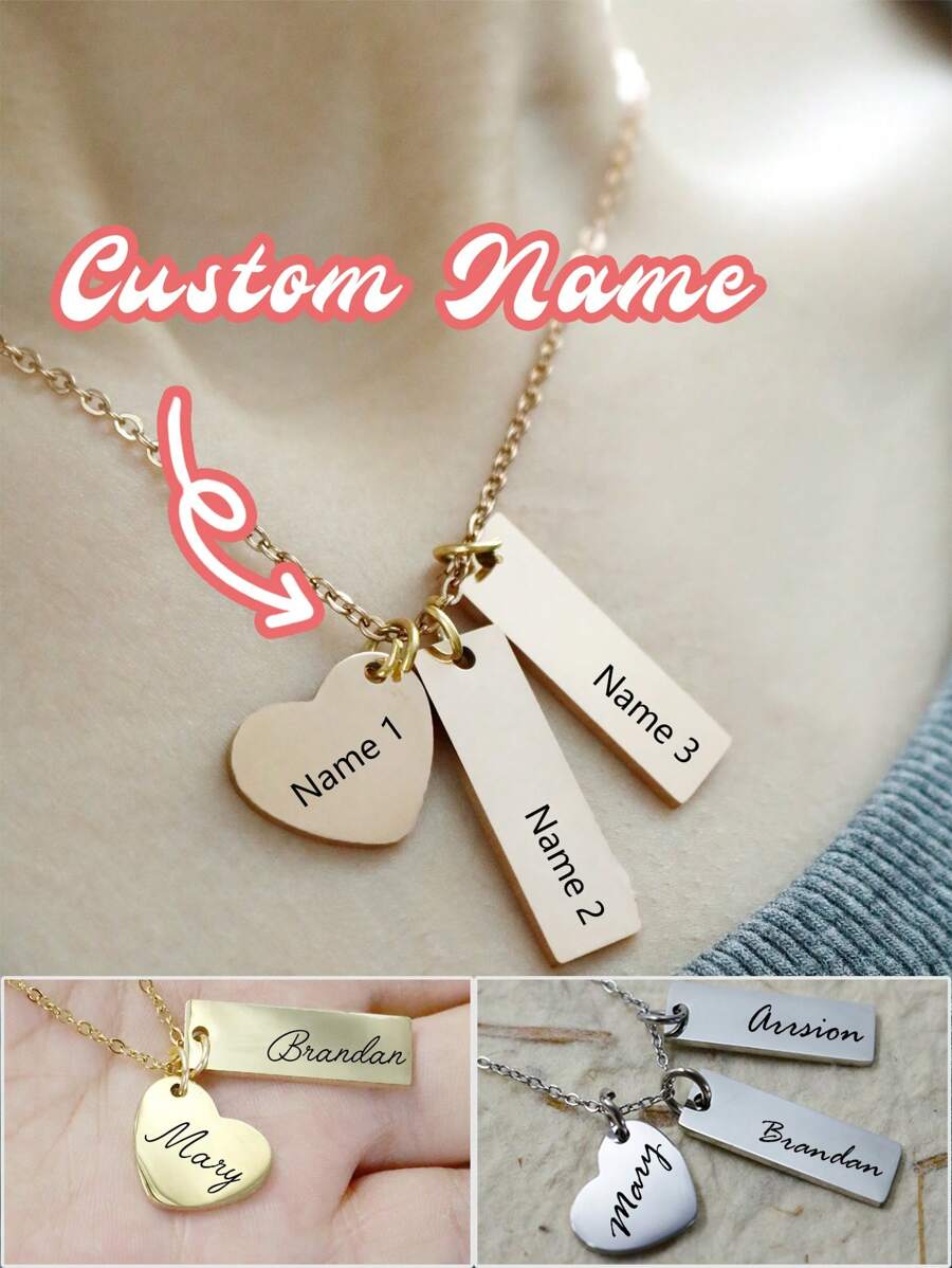 Colar Retangular Personalizado com Tema de Amor, Colar com Nome Personalizado, Colar Personalizável de Aço Inoxidável, Colar Delicado para Mulheres, Presente de Aniversário, Presente de Casamento, Dia dos Namorados, Aniversário, Formatura, Uso Diário, Ideias de Presente para Ela/Ele, Amigos, Crianças, Casais, Melhores Amigos, Mulheres, Família