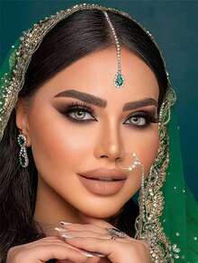 1 件波西米亚性感绿色水滴吊坠头饰，女士化妆舞会派对舞台闪亮新娘珠宝头饰 - 銀色 - 查看 2