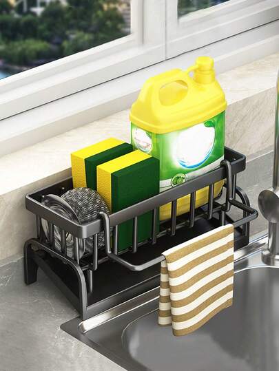 1pc Multifunctional Kitchen Sink Organizer Rack, Can Hang Cleaning Cloth, Store Cleaning Tools, Optimize Storage Space, Suitable For Kitchen & Bathroom, Practical Small Gift For Friends, Wife And Parents, Can Hold Sink Cleaning Cloth, Countertop, Dishwashing Liquid And Rags.
