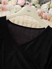 Fashionable Solid Color Slim Fit Jumpsuit, Long Sleeve - Black - View 7