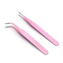 2pcs Colorful Pointed & Curved Clip, Macaron Pink Handmade Planner Tweezers, Stainless Steel Sticker Adhesive Craft Tweezers, Tools For Men
