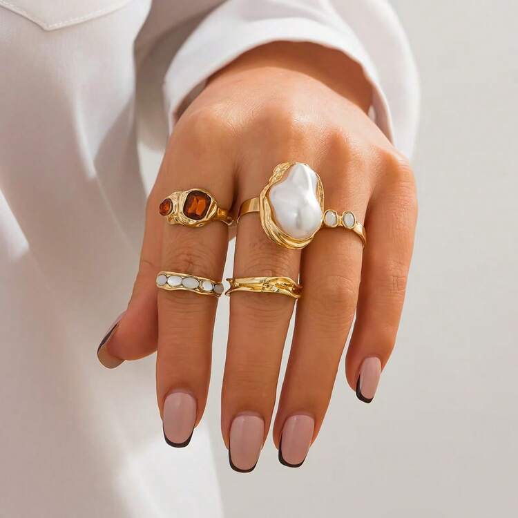 Vintage Smooth Marine Flower Knuckle Ring, Starfish & Seashell Open Band Bohemian Style Rings, Elegant Gift For Women Suitable For Party, Vacation And Daily Wear - Gold - View 5
