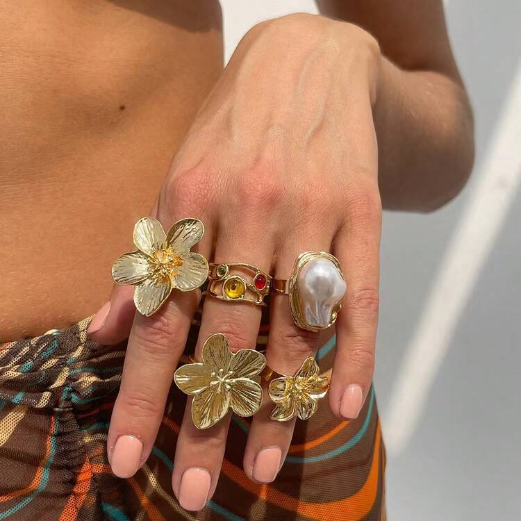 Vintage Smooth Marine Flower Knuckle Ring, Starfish & Seashell Open Band Bohemian Style Rings, Elegant Gift For Women Suitable For Party, Vacation And Daily Wear - Gold - View 8