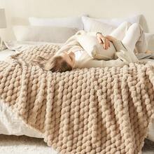 Super Soft King Blanket Pink Premium Silky Flannel Fleece 3D Ribbed Jacquard Lightweight Bed Blanket All Season Use (Pink Ribbed, King(90"X110")) - Brown - View 3