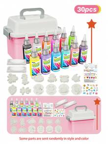 30/42件神奇DIY手工玩具套装，12种颜色自由搭配，神奇水宝宝造型套装玩具，手工套装，可爱动物模具、水果模具、糖果模具，可自由挤入颜料进行搭配，创意男孩女孩游戏，锻炼儿童想象力和动手能力，益智桌面游戏和玩具，校园科普教育