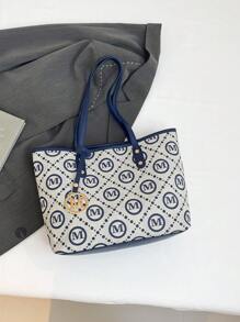 Bolso de tela grande con estampado de letras, estilo simple, para cruzar fronteras entre la UE y EE. UU. Nuevo bolso de hombro de patrón de rombos para mujeres ir al trabajo