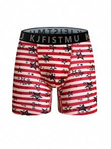 [Soft Comfortable] 4pcs KJFISTMU Men's Cartoon Tie-Dye Striped Boxer Briefs | Soft, Comfortable & Breathable Polyester Blend | Vibrant Athletic & Everyday Shorts For Casual Wear - 彩色 - 查看 4