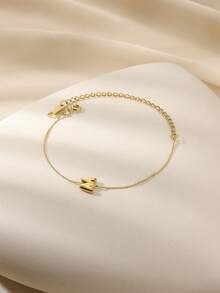 1pc Cute Bubble Letter Bracelet, Delicate Gold-Tone Letter Bracelet, 18K Gold Plated Stainless Steel Bracelet, Minimalist Fashion Jewelry - Yellow Gold - View 8