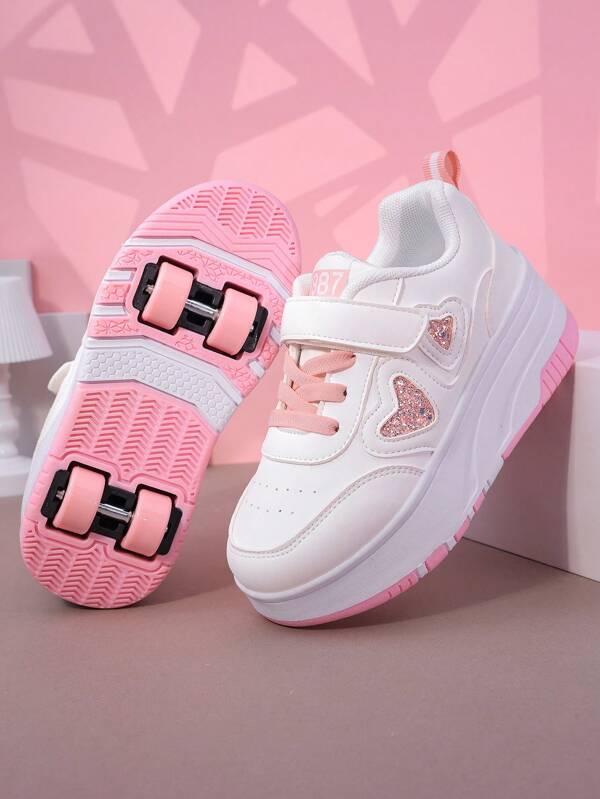 Kids Roller Skate Shoes With 4 Wheels, Detachable And Convertible Sports Shoes, Fashion Casual Sneakers With Hook And Loop Closure For Boys And Girls