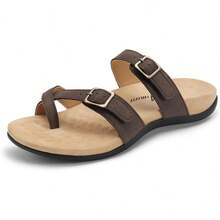 Women's Orthopedic Sandals With Arch Support Adjustable Straps Comfortable Walking Flip Flops Foot Pain Relief Podiatrist Approved - 棕色 - 查看 2