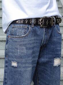 Men's Ripped Jeans Relaxed Fit Straight Leg Distressed Vintage Denim Pants Y2K Hip Hop Skater Streetwear Casual Trousers - 中等水洗藍 - 查看 7