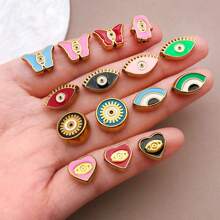 2pcs Fashion Enamel Stainless Steel Devil Eye Spacer Beads Charm High Quality Gold Plated Eye Spacer Beads Jewelry Findings For Necklaces, Bracelets, Earrings, Jewelry Making And DIY Crafts
