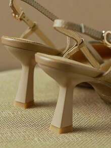 Tacones altos de mujer, tacones altos puntiagudos, tacón abierto, a la moda y versátiles - Caqui - Ver 7