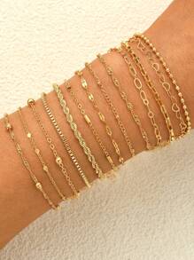 6/11/12/13/20pcs Minimalist Geometric Beaded, Smooth Chain, Snake Bone Chain, Twisted Chain, Lobster Clasp Bracelet Set, Fashion, Elegant, Vintage Design, Suitable For Holiday, Party, Daily Wear, Gift