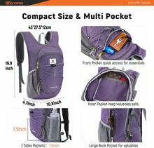 15L/20L Foldable Hiking Backpack Lightweight Packable Travel Daypack With Chest Strap Small Folding Pack For Walking - 紫色 - 查看 2