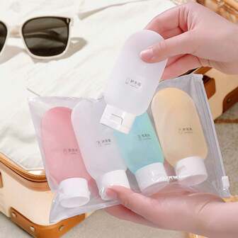 4 piezas 60ml Recipientes de loción de silicona suave, botellas portátiles recargables, adecuadas para tubos de exprimir Shampoo de viaje, esenciales de viajes para la playa, vacaciones de verano y regreso a la escuela