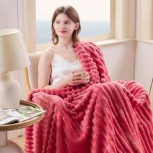 Super Soft King Blanket Pink Premium Silky Flannel Fleece 3D Ribbed Jacquard Lightweight Bed Blanket All Season Use (Pink Ribbed, King(90"X110")) - Coral Pink Ribbed - 查看 2