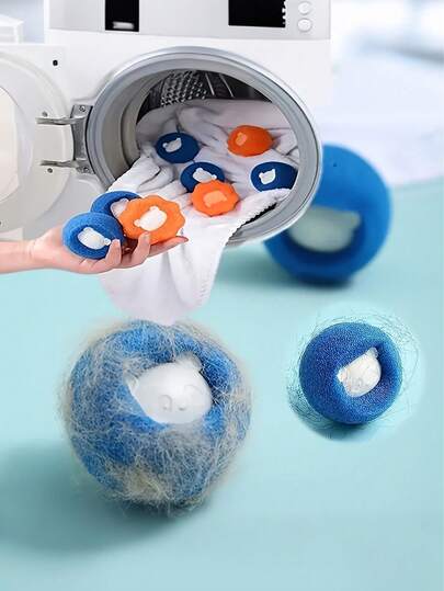 1/2/6/10pcs Reusable Pet Hair Removal Laundry Balls - Non-Electric Lint & Fur Ball Traps For Washer & Dryer, Blue Fuzzy Cleaning Balls To Prevent Clogs, Machine Pet Hair Laundry Accessories, Laundry Room Accessories, Dryer Vent Cleaner, Playful Design, Textured Surface