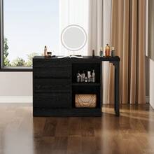Tribesigns Vanity Desk With 3 Drawers And 2 Shelves, Black Small Makeup Vanity Table With Reversible Storage Cabinet, Modern White Corner Dressing Table For Bedroom, Makeup Room (Without Mirror) - Black - View 5