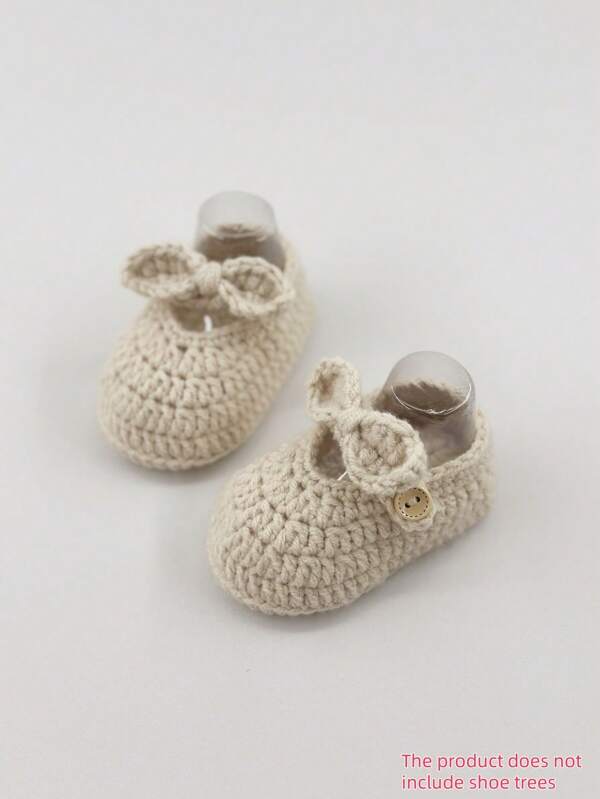 1 Pair Handmade Crochet Infant Shoes With Bowknot, Soft Knitted Anti-Slip Prewalker Socks