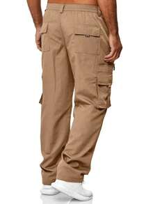 Pantalones de trabajo informales para hombre, diseño con múltiples bolsillos, adecuados para actividades al aire fitness. - Caqui - Ver 3