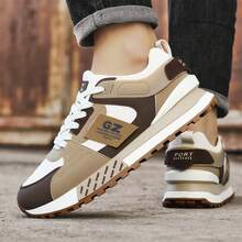Men's Vintage Old School Style Sneakers, Comfy Non Slip Durable Lace Up Shoes For Men's Outdoor Activities - màu nâu - Xem 2
