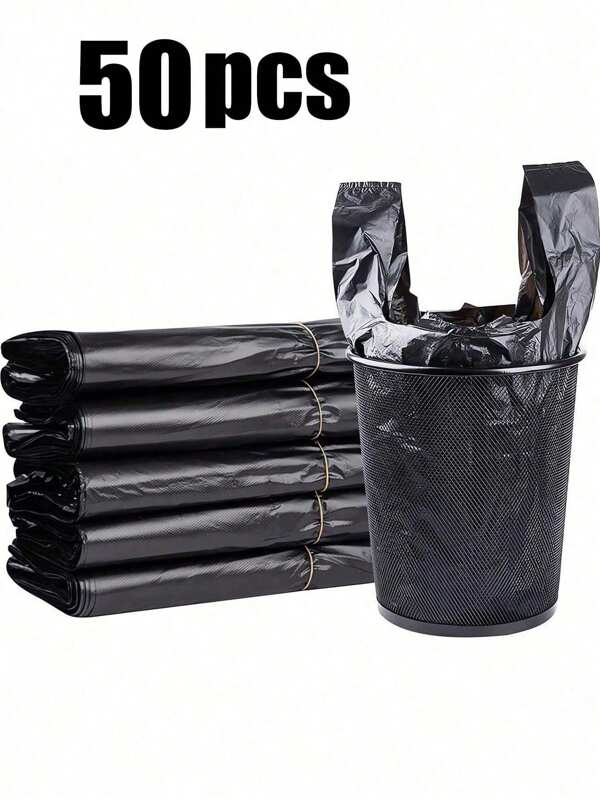 50PCS Plastic T-Shirt Bags With Handles, Polyethylene Shopping Bags Thickened And Enlarged Black Garbage Bag,Trash Bags Kitchen, Vegetable Bag Big Garbage Bags For Groceries, Vegetables, Fruits, Snacks - And Convenient, Suitable For Supermarkets, Restaurants, Retail Stores, And Home Organization,Paper, Plastic, Bottles, Newspaper, Lawn Plastic Bags With Handles T-Shirt Bags Bulk Plastic Bags