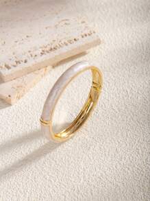 1 Pc Fashion 18K Gold Plated Multi-Color Enamel Flexible Bangle Bracelet, Suitable For Women Daily Wear